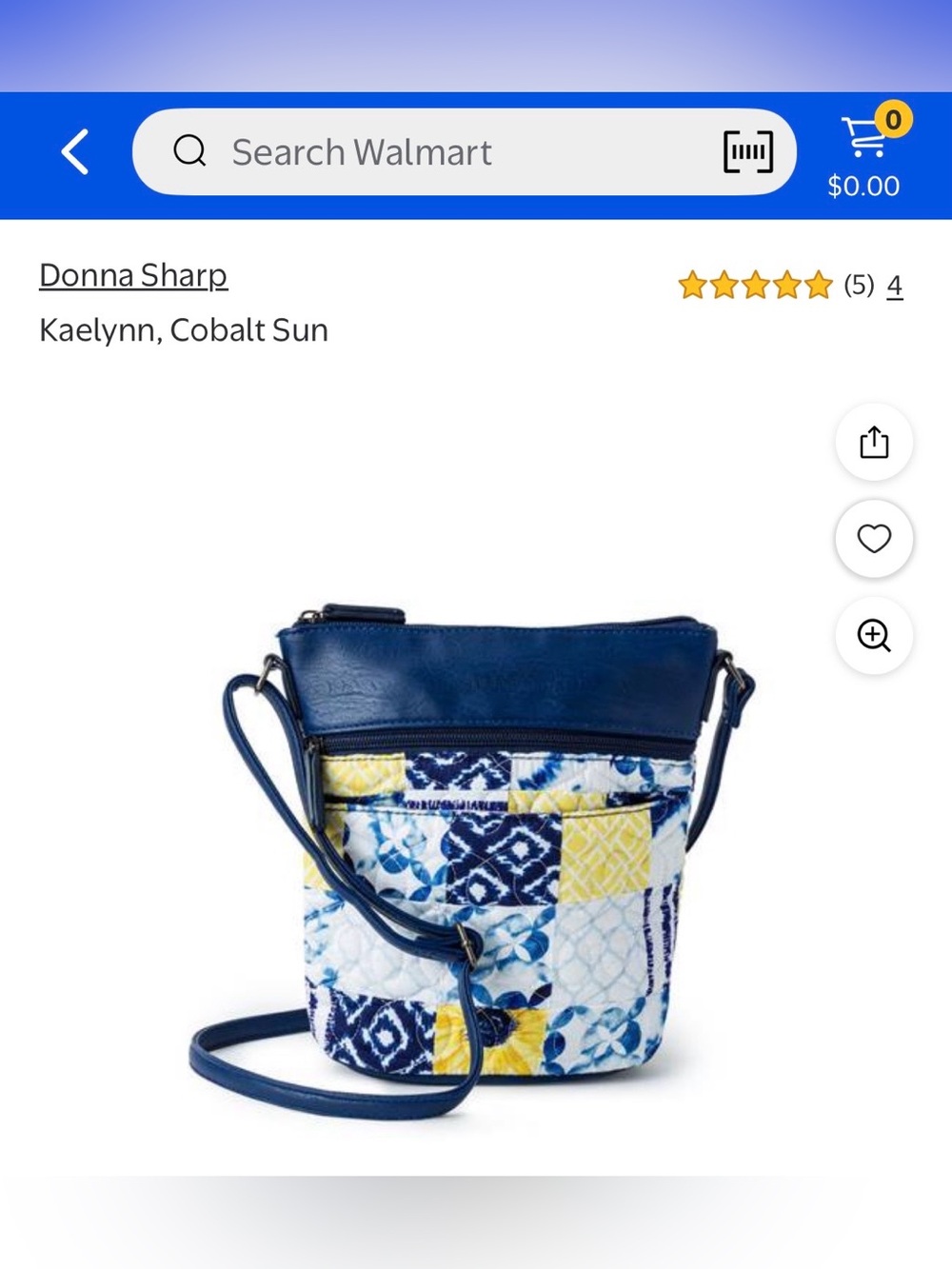 Donna Sharp “Kaelynn” patchwork quilted crossbody bag; in Cobalt Sun design. - Picture 6 of 9